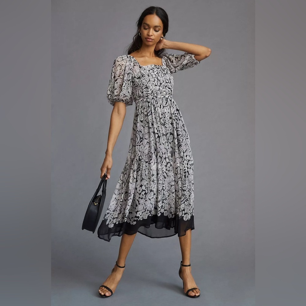 Anthropologie Squareneck Smocked Midi Dress | size medium